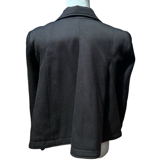 Jenni‎ Kayne Jacket Pea Coat XS Black Wool Fox Fur Collar Crop Silk Designer - Picture 5 of 14